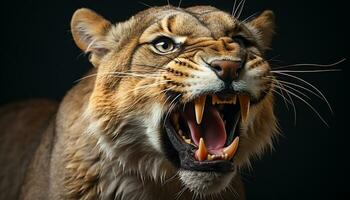 ai generado majestuoso Bengala Tigre rugido, feroz y en peligro, en el salvaje generado por ai foto