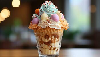 AI generated Homemade ice cream sundae, a sweet celebration of summer generated by AI photo