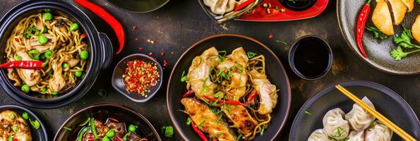 AI generated Assortment of Chinese traditional dishes. Chinese food photo