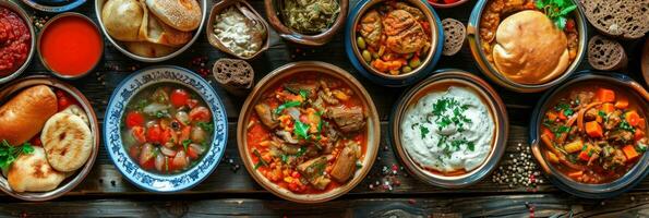 AI generated Assortment of Russian traditional dishes. Russian food photo
