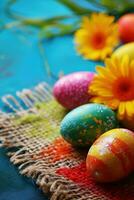 AI generated Vibrant background, colorful eggs, festive decorations photo