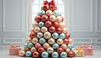 AI generated Bright snowflake decoration on modern Christmas tree, festive and joyful generated by AI photo