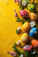 AI generated Colorful Easter background adorned with vibrant eggs photo