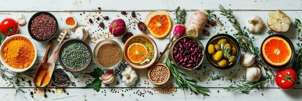 AI generated Winter vegetarian, vegan food cooking ingredients photo