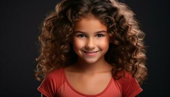 AI generated Smiling portrait of a cute child with curly hair generated by AI photo