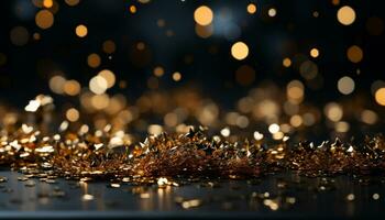 AI generated Shiny gold decoration illuminates the dark night, creating a glamorous celebration generated by AI photo