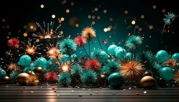 AI generated Fireworks exploding in the night, illuminating the vibrant celebration generated by AI photo