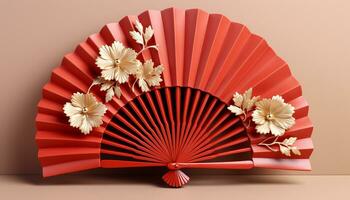 AI generated Japanese culture Folding fan, flower, decoration, illustration, design, tradition generated by AI photo