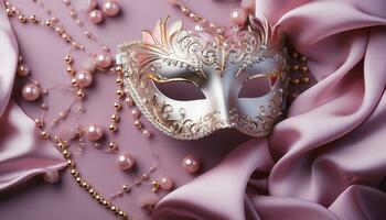AI generated Elegant feathered mask brings mystery to glamorous Mardi Gras party generated by AI photo