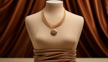 AI generated Elegant women clothing, gold jewelry, and luxurious fashion accessories generated by AI photo