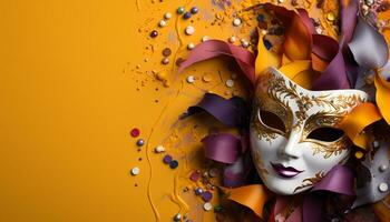 AI generated A colorful masquerade celebration with ornate costumes and masks generated by AI photo