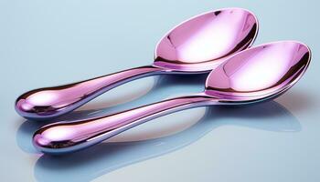 AI generated Shiny silverware set on clean blue background, elegant and stylish generated by AI photo