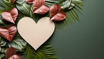 AI generated Love blossoms in nature embrace, a heart shaped leaf symbol generated by AI photo