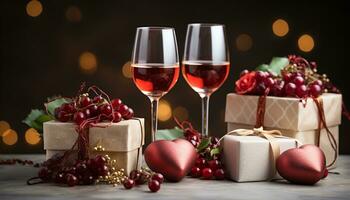 AI generated Romantic celebration wine, love, chocolate, candle, heart, luxury, winter generated by AI photo