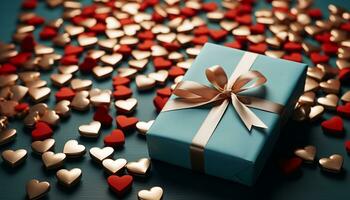 AI generated A love filled celebration with a heart shaped gift box generated by AI photo