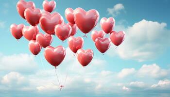 AI generated Love flying in the sky, heart shaped balloon brings romance generated by AI photo