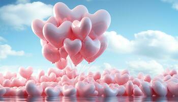 ai generado amor y alegría mosca alto en un rosado corazón globo generado por ai foto