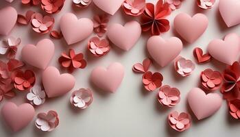 ai generado amor y romance en un corazón conformado fondo de rosado generado por ai foto