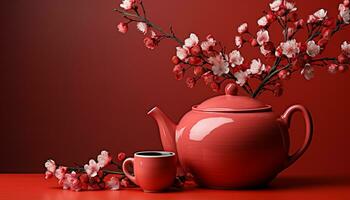 AI generated Freshness and elegance in a single flower on a teapot generated by AI photo