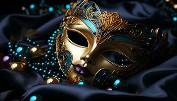 ai generado elegante máscara brilla, revelador misterioso belleza a carnaval celebracion generado por ai foto