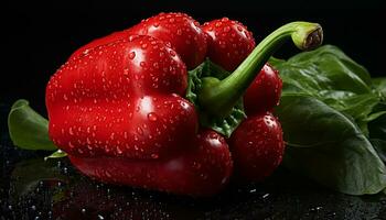 AI generated Fresh, healthy vegetables ripe tomato, bell pepper, and strawberry generated by AI photo