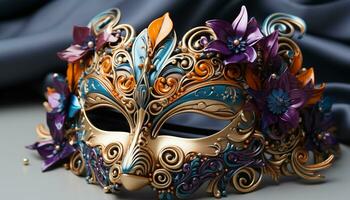 AI generated Mardi Gras mask ornate disguise, gold elegance, mysterious celebration generated by AI photo