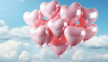 AI generated Love and joy fly high in a pink heart balloon generated by AI photo