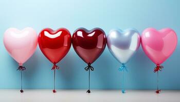 AI generated Love celebration heart shaped balloons flying, birthday romance, wedding day joy generated by AI photo