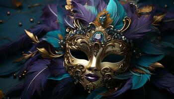 AI generated Elegant mask, ornate costume, beauty in Mardi Gras celebration generated by AI photo