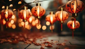 AI generated Glowing lanterns illuminate traditional festival, celebrating vibrant cultures generated by AI photo