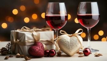 AI generated Romantic celebration love, wine, chocolate, candle, heart, gift, decoration generated by AI photo