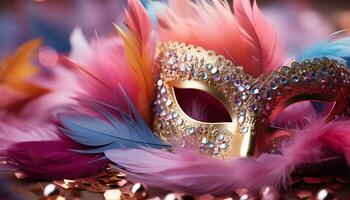 AI generated A vibrant masquerade mask shines with elegance at the party generated by AI photo