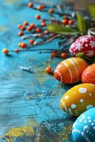 ai generado vibrante fondo, vistoso huevos, festivo decoraciones foto