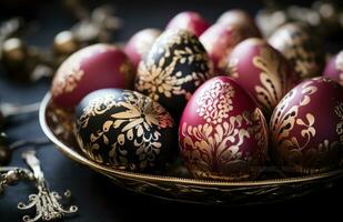 AI generated golden easter eggs with decorations photo