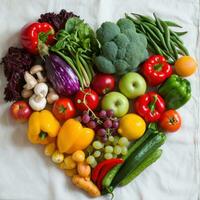 AI generated heart shape by various vegetables and fruit photo