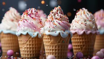 AI generated Homemade ice cream cone brings joy to birthday celebration generated by AI photo