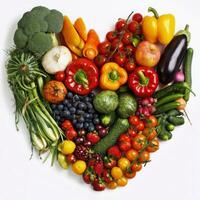 AI generated heart shape by various vegetables and fruit photo