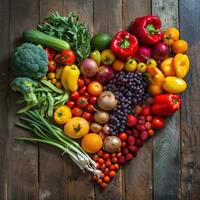 AI generated heart shape by various vegetables and fruit photo