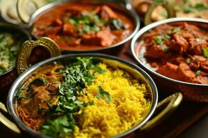 ai generado menú con un variedad de platos para indio restaurante foto