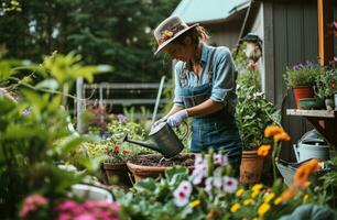 AI generated garden tools and outdoor equipment next to a path photo