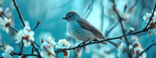 AI generated in the wild blue blooming tree background photo