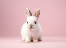 ai generado adorable bronceado y blanco Conejo en rosado antecedentes conejito foto