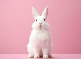 ai generado adorable bronceado y blanco Conejo en rosado antecedentes conejito foto