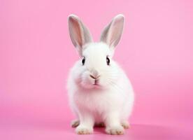 AI generated adorable tan and white rabbit on pink background bunny photo