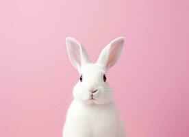 ai generado adorable bronceado y blanco Conejo en rosado antecedentes conejito foto