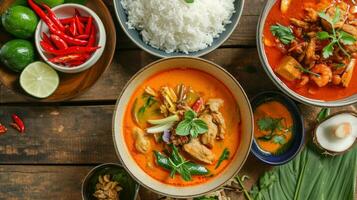 AI generated Thailand tradition red curry with beef,pork or chicken menu in thai photo