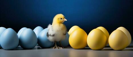 ai generado el polluelo es sentado siguiente Pascua de Resurrección huevos foto