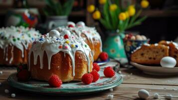 ai generado kulich y paska Pascua de Resurrección un pan foto