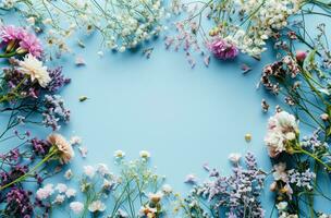 AI generated a frame of paper surrounded by flowers and flowers photo