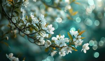 ai generado un floración rama con blanco flores foto